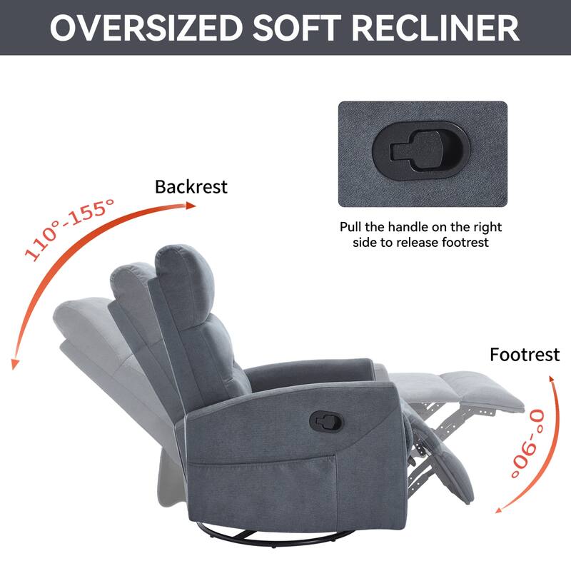 Roomfitters Swivel Rocker Recliner Chair Manual 360 Degree Glider Lounge Sofa Padded Fabric Armchair for Living Room