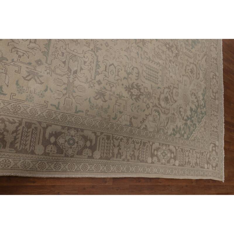 Distressed Muted Tabriz Persian Vintage Rug Handmade Wool Carpet - 9'10" x 12'8"