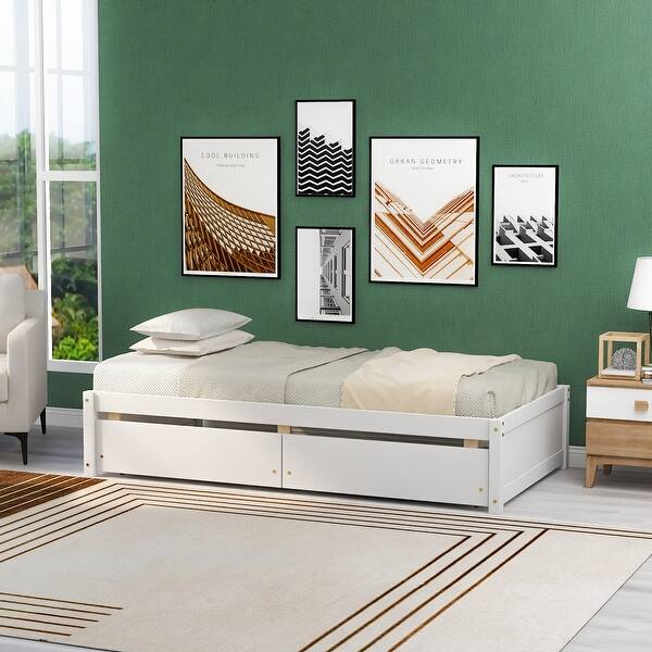 slide 2 of 14, Child Twin Bed with 2 Drawers, Solid Wood, No Box Spring Needed White - Twin