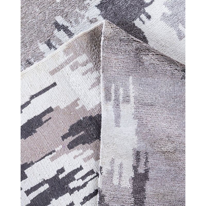 Modern One-of-a-Kind Hand-Knotted Area Rug, Gray - 9' 1" x 12' 0"