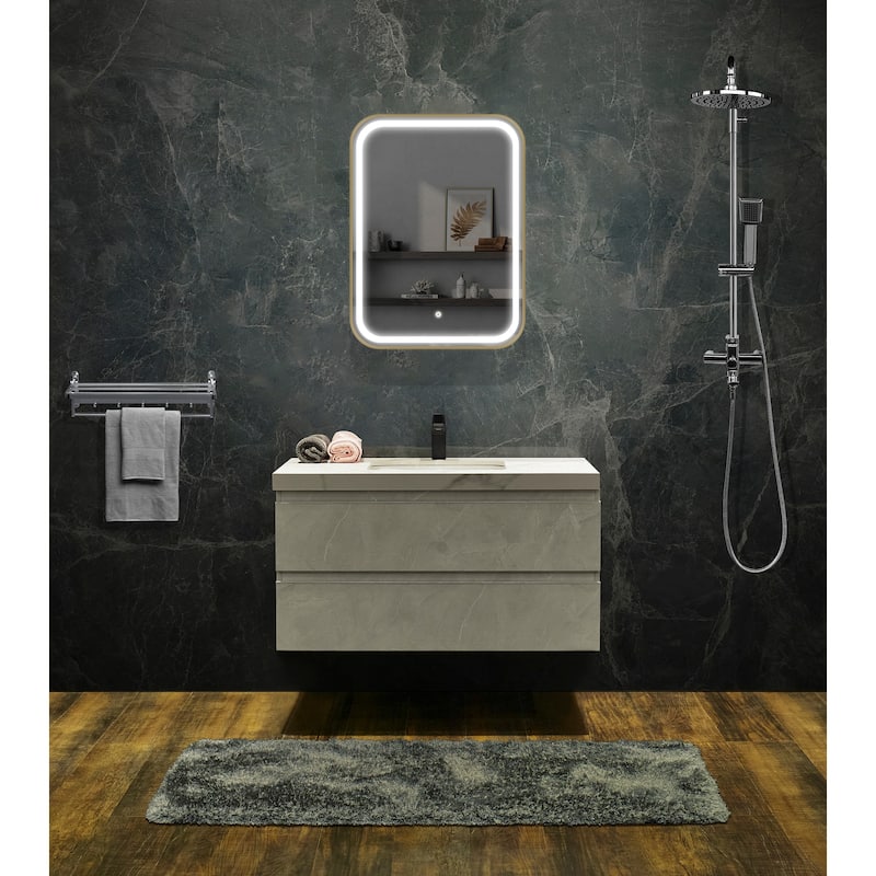 Vanity Art 24" x 32" LED Lighted Wall Mounted Vanity Mirror - 24" x 31.5" - Gold