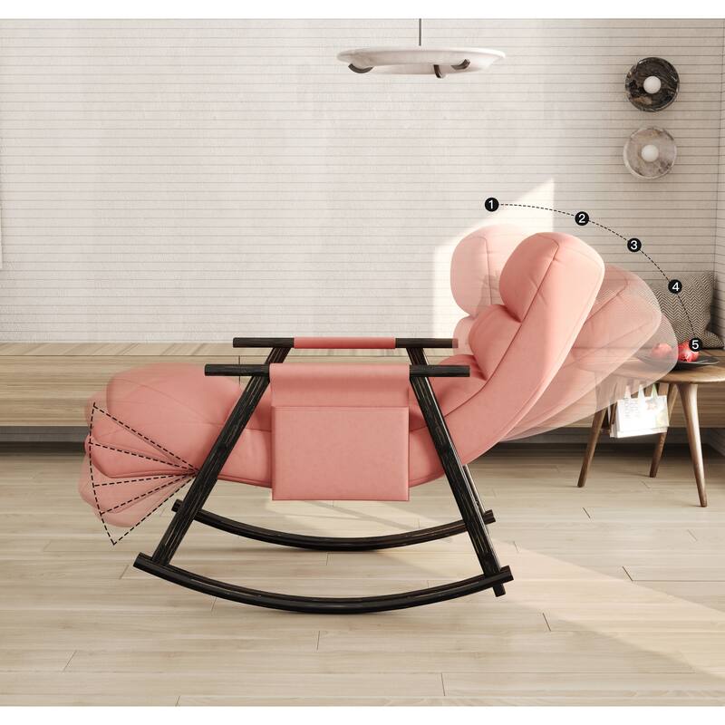 Pink Modern 42.2" Velvet High Back Rocking Chair with Foot Rest and Side Pockets for Living Room