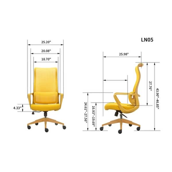 dimension image slide 2 of 3, Ergonomic Mesh High Back Office Chair with Lumbar Support, Fireproof