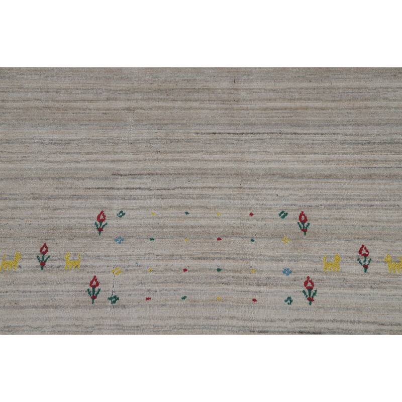 Hand Knotted Oriental 100% Wool Carpet Tribal Animal Pictorial Beige & Ivories Gabbeh Area Rug - 9' 11'' X 7' 9''