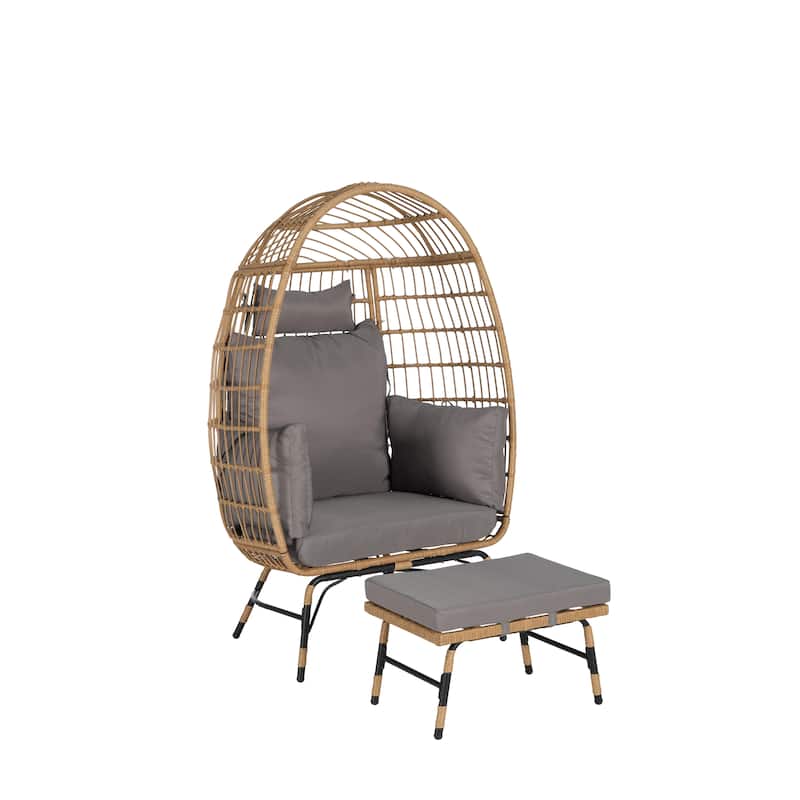GDFStudio - Serena Oversized Egg Chair with Ottoman and Thick Cushions for Relaxing Indoor and Outdoor Lounging