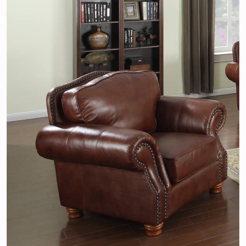 Brandon Distressed Whiskey Italian Leather Chair - 40"H x 48"W x 39"D - 40"H x 40"W x 36"D