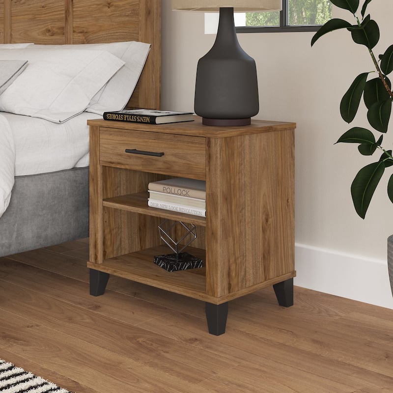 Transitional Grey Ash Nightstand - Fresh Walnut