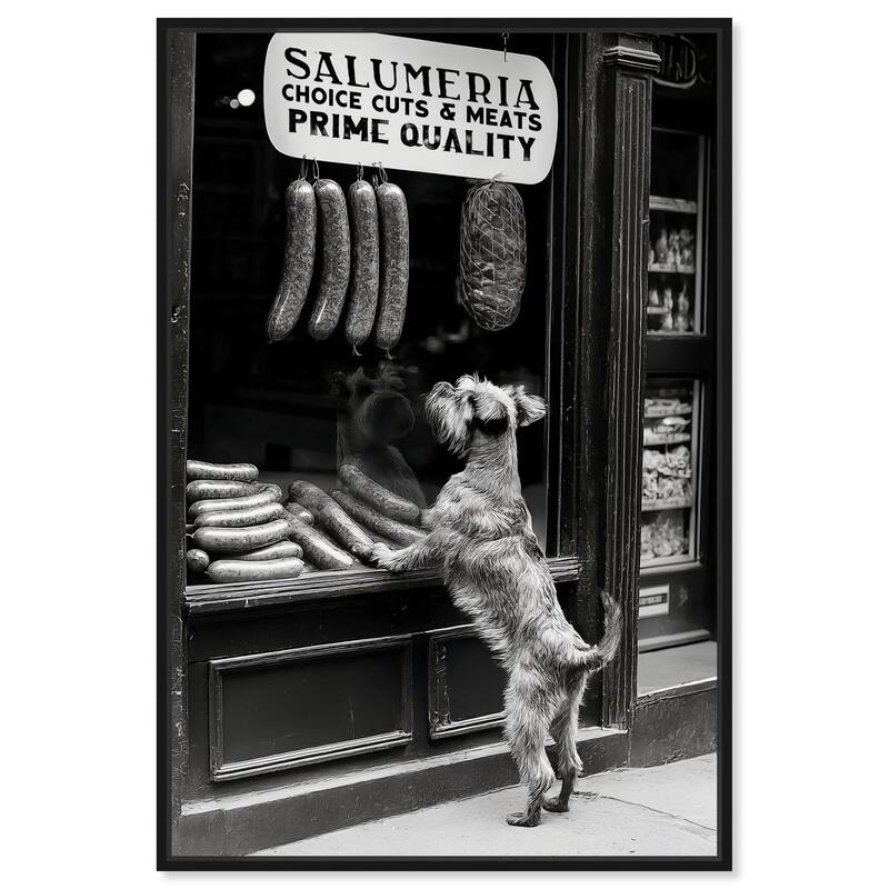 Window Shopping Pup Canvas by Art Remedy - Black - 36" x 54"
