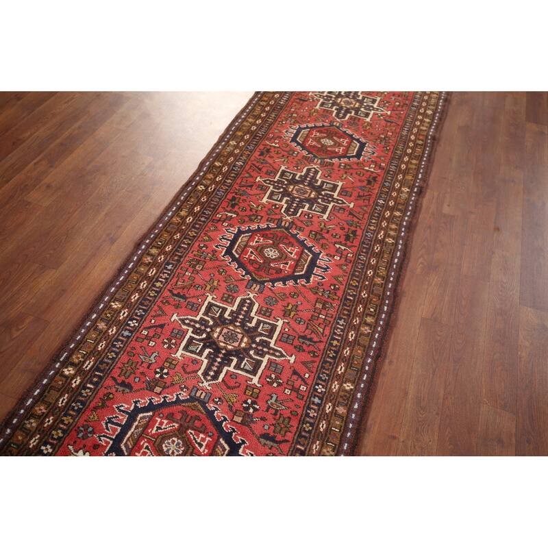 Geometric Gharajeh Persian Runner Rug Handmade Tribal Red Wool Carpet - 2'5"x 9'5"