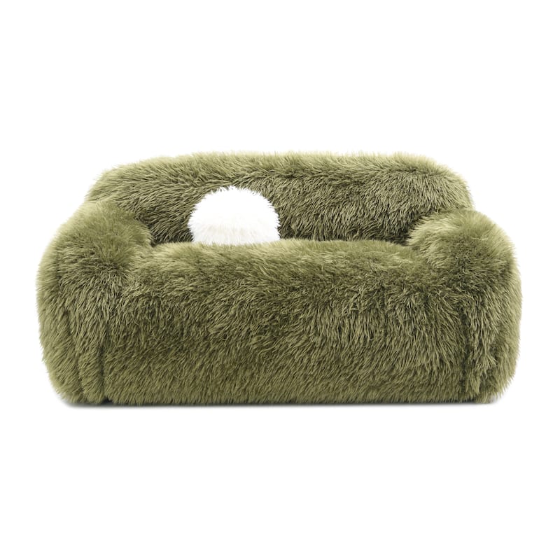Furniture of America Cynra Modern 66-inch Faux Fur Loveseat with Ball Pillow