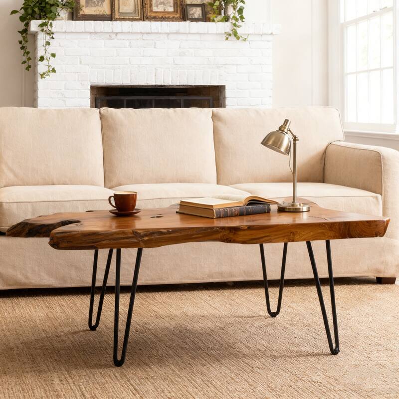 Handcrafted Live Edge Teak Irregular Coffee Table Accent Side Table
