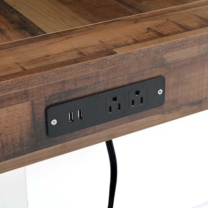 Roomfitters Square Farmhouse Coffee Table with Built-in Charging Station, Wood Grain Center Table with USB and Outlets