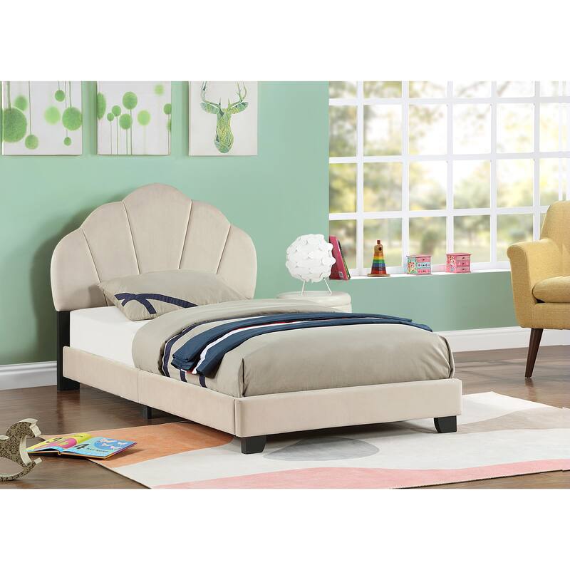 Pink Upholstered Twin Size Platform with Shell Design
