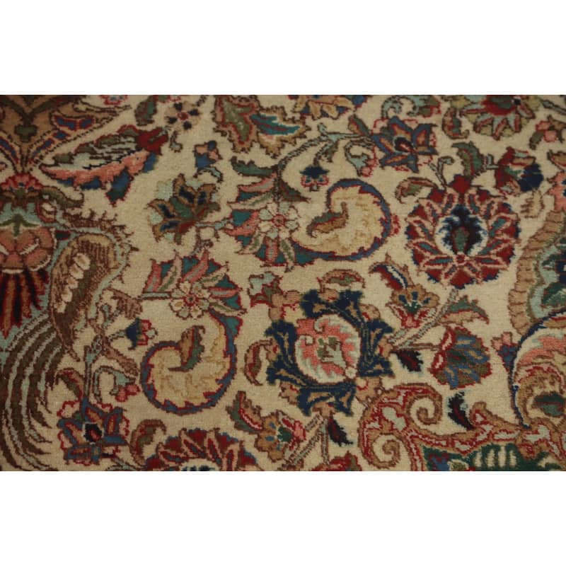 Hand Knotted Oriental 100% Wool Carpet Traditional Floral Beige & Ivories Tabriz Area Rug - 9' 4'' X 6' 0''