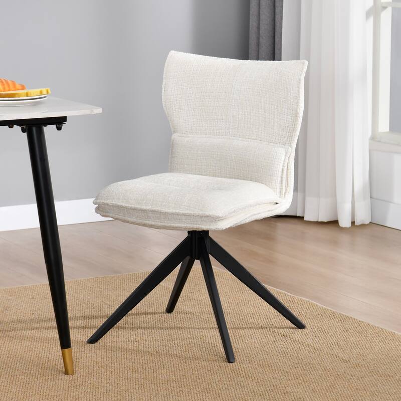 Modern Upholstered Swivel Dining Chairs Accent Side Chairs with Metal Legs - Single - White