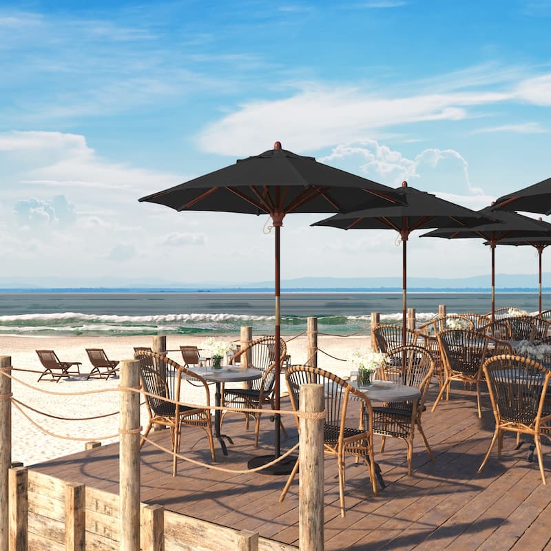 Port Lavaca 7.5ft Round Sunbrella Wooden Patio Umbrella by Havenside Home, Base Not Included - Black