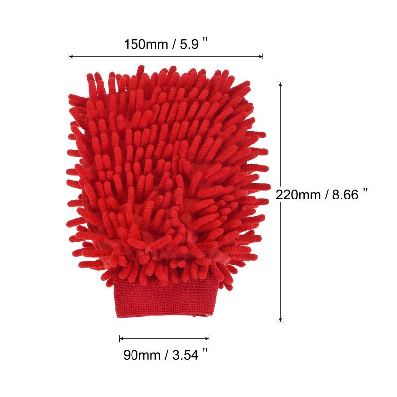 Microfiber Soft Chenille Wash Mitten Dusting Glove for House Cleaning - Rose Red