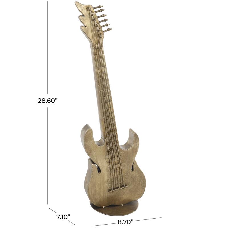 Metal Guitar Standing Sculpture with Round Base - Copper - Roche River Decor