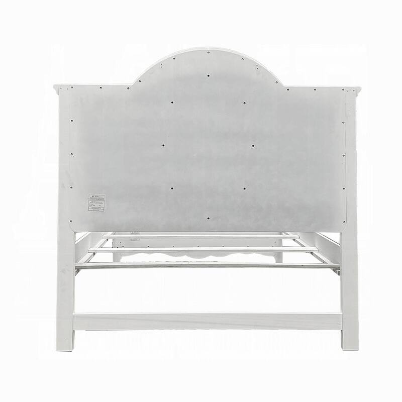 Auri Twin Size Bed, Floral Motifs Arched Headboard, Classic White Wood