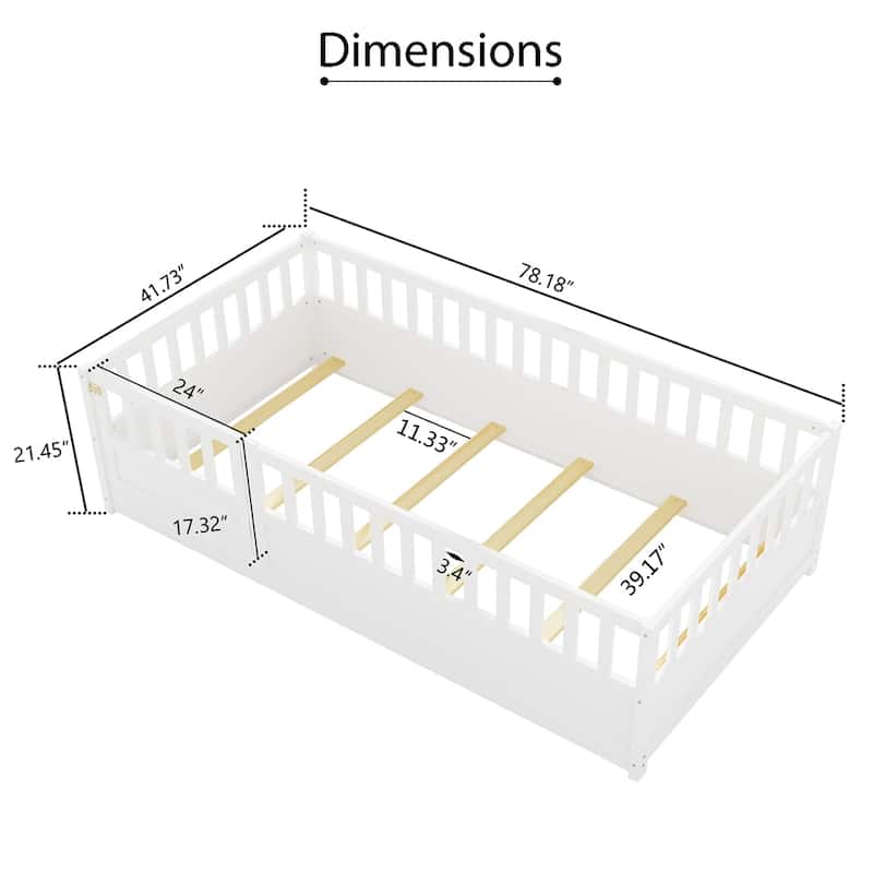 Twin Size Wood Floor Bed with Barrier Door