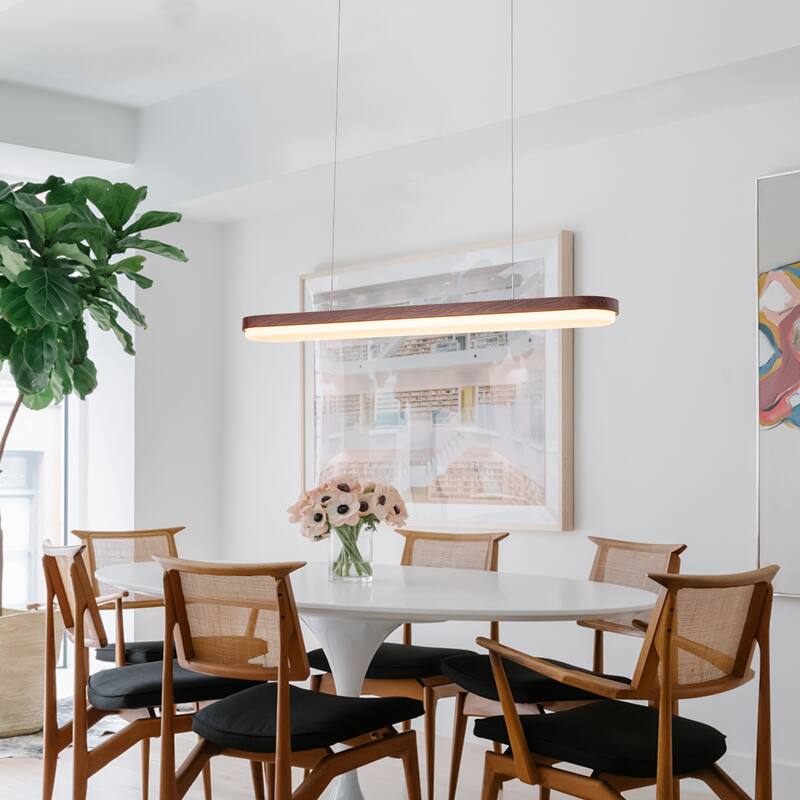 Modern Farmhouse Linear Wood LED Chandelier Kitchen Island Pendant Light - 38.58''