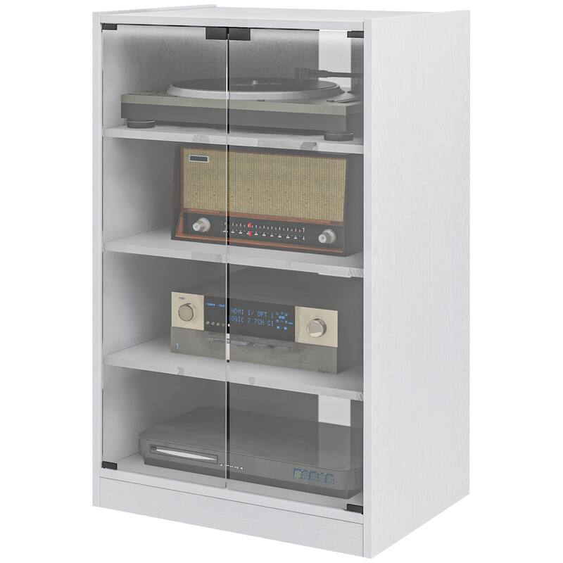 4-Tier Media Cabinet with Adjustable Shelves and Tempered Glass Doors