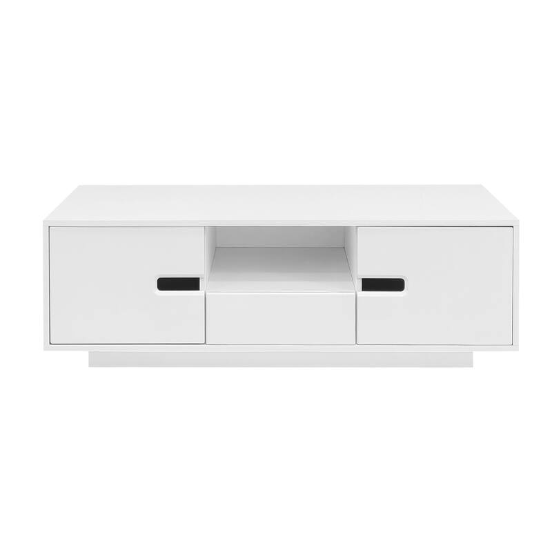 Modern High Glossy Rectangle Coffee Table, Stylish Center Table with Storage Space, Accent Furniture with 16 Color LED Lights