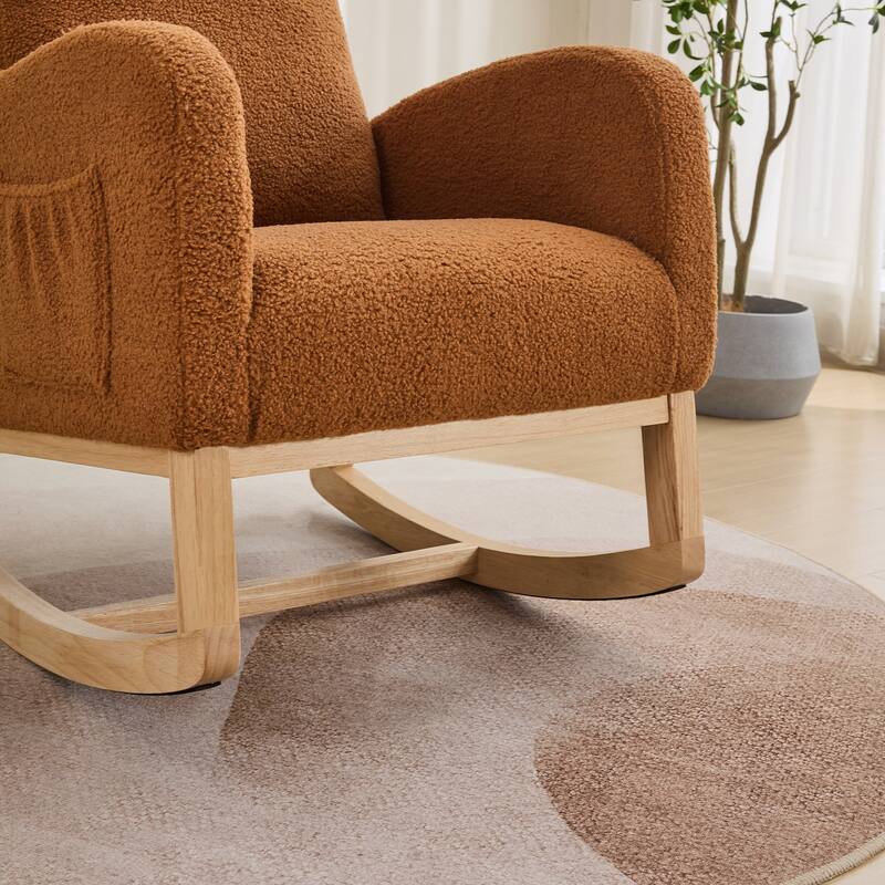 27.2"W Rocking Chair, Polyester Glider Chair with High Back and Side Pocket, Rocking Accent Armchair with Rubber Wood Legs