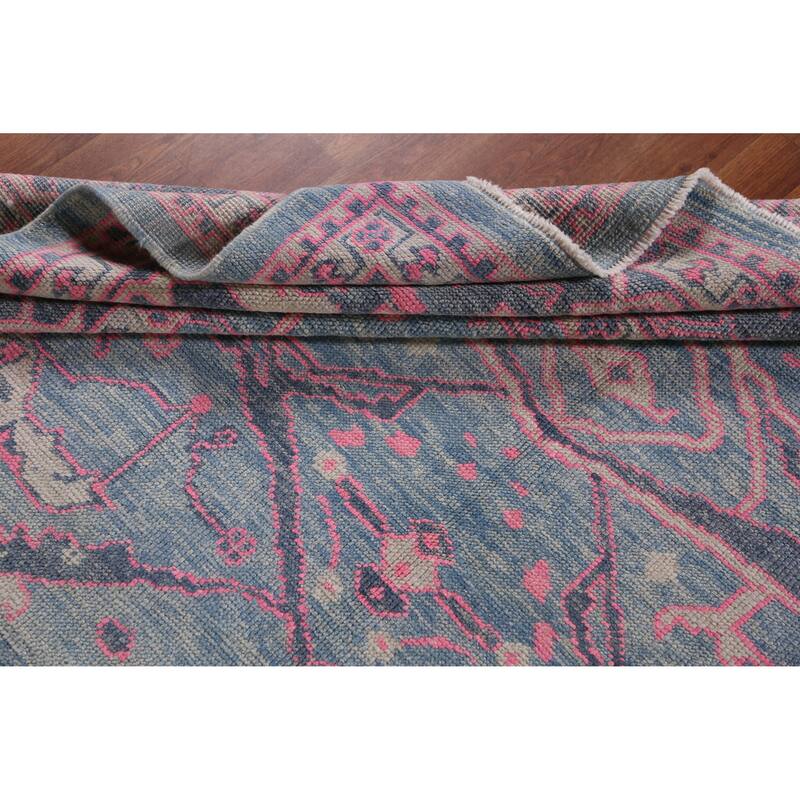 Hand Knotted Oriental 100% Wool Carpet Transitional All-Over Navy Blue & Blues Oushak Area Rug - 10' 3'' X 7' 9''