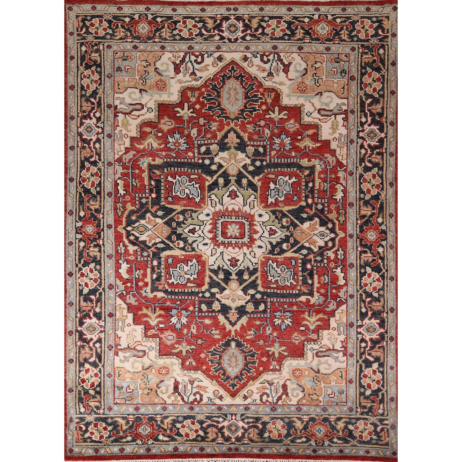 Red Heriz Serapi Indian Area Rug Handmade Wool Carpet - 7'10" x 10'0"