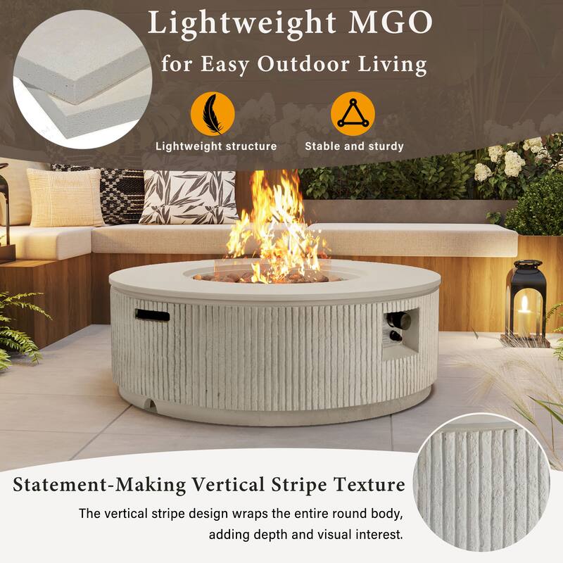 38.19" Propane Outdoor Fire Pit with Vertical Stripe Design, 50000 BTU Round Fire Pit Table with Steel Burner, Flame Control