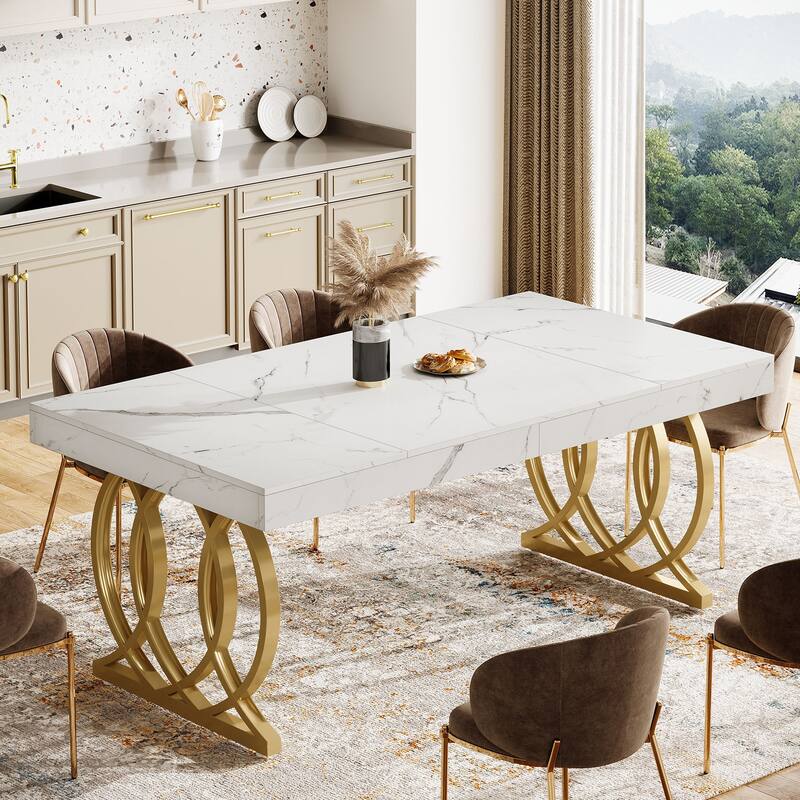 Modern Kitchen Table with Faux Marble Tabletop and Geometric Legs