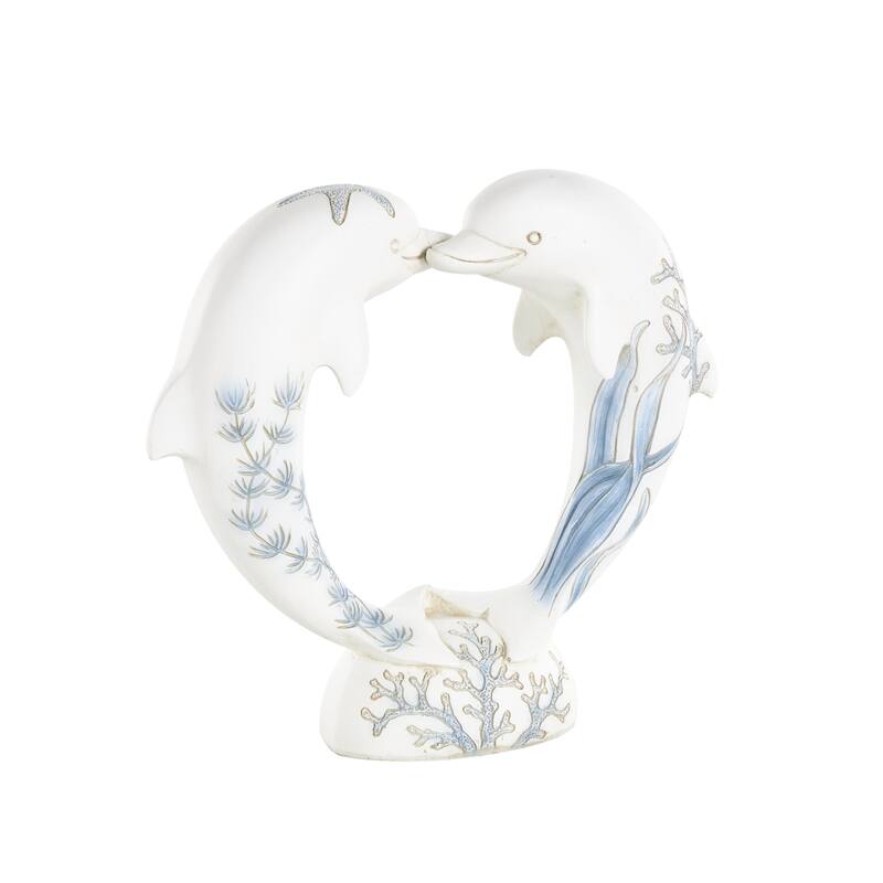 Polystone Animal Heart Shaped Decorative Sculpture with Blue Coral Patterns - White - Roche River Decor