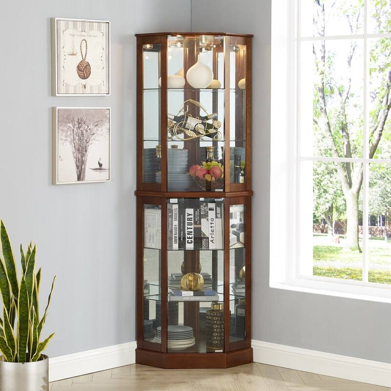 26 in. Width Display Cabinet Lighted Corner China Cabinet - Orange