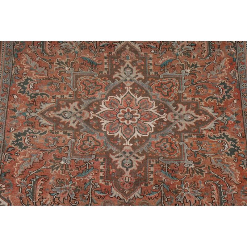 Hand Knotted Oriental 100% Wool Carpet Traditional Floral Red Heriz Area Rug - 10' 0'' X 7' 1''