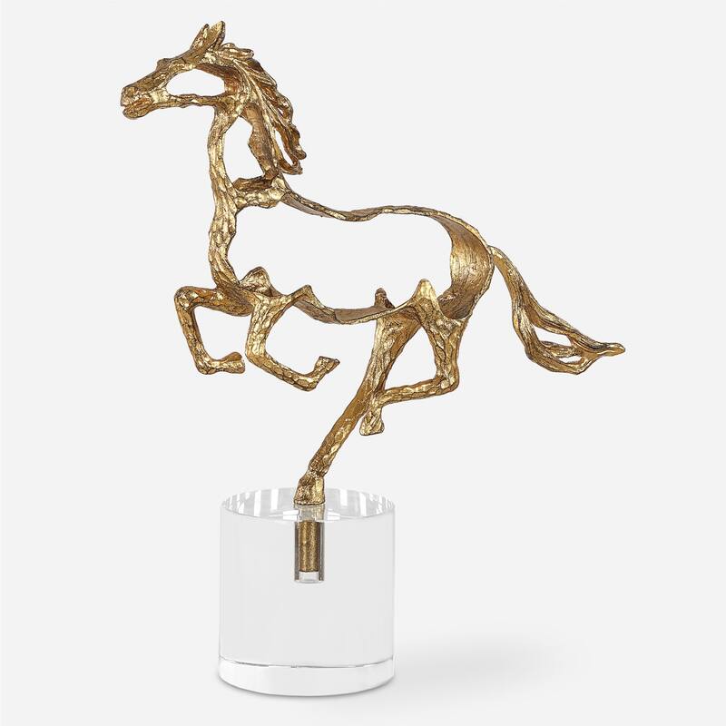 Horse Sculpture with Crystal Base - 14.75" - Gold and Clear