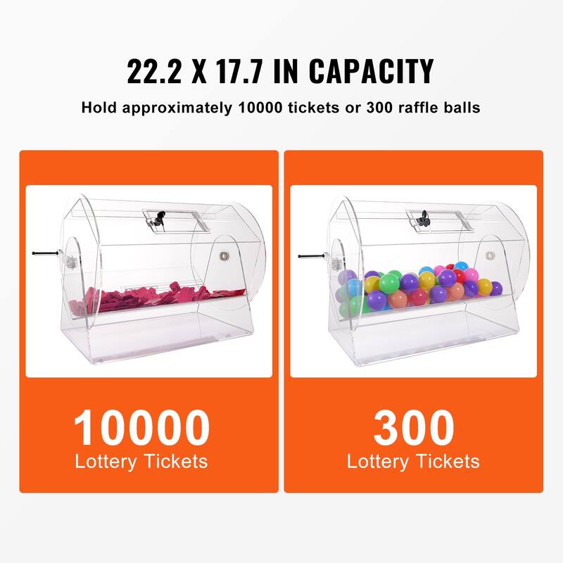 VEVOR Acrylic Raffle Drum, Professional Raffle Ticket Spinning Cage with 2 Keys, Transparent Lottery Spinning Drawing. - White