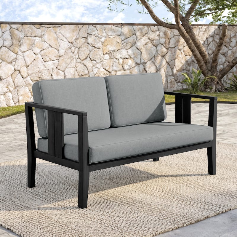 Outdoor Patio Wood Loveseat with Cushion - Grey