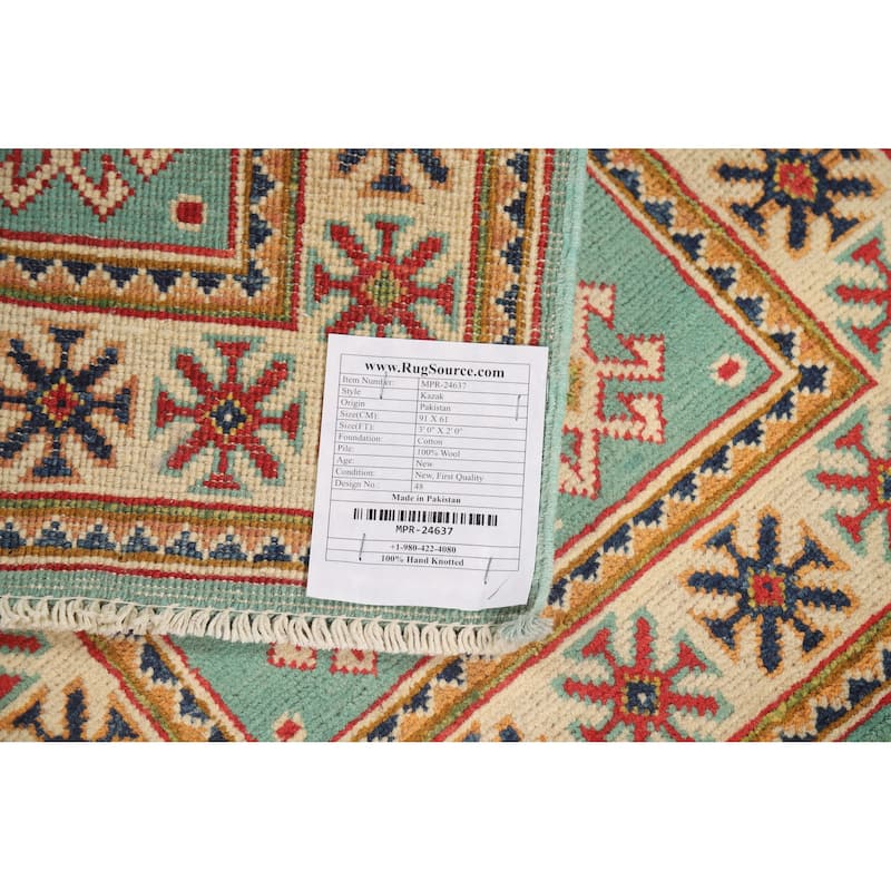 Turquoise Blue Kazak Oriental Accent Foyer Rug Handmade Wool Carpet - 2'0"x 3'0"