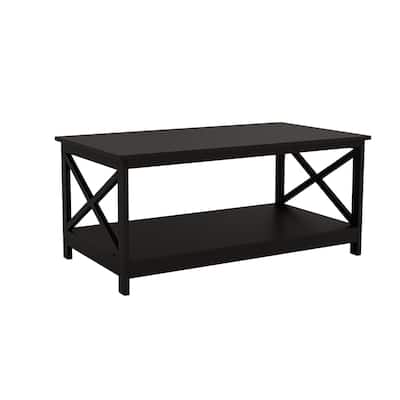 Modern Coffee Table With Bottom Open Shelf Wooden Center Table With X Legs End Table For Living Room
