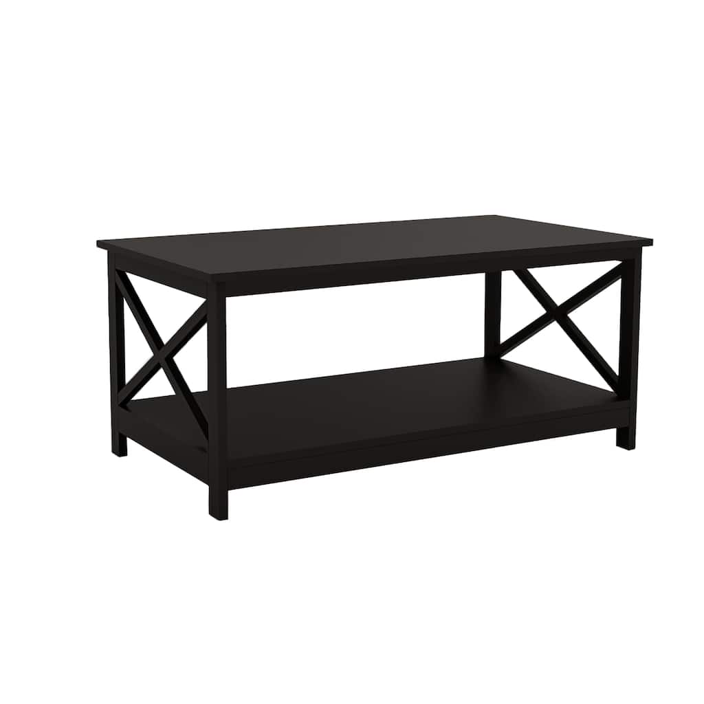 Modern Coffee Table With Bottom Open Shelf Wooden Center Table With X Legs End Table For Living Room