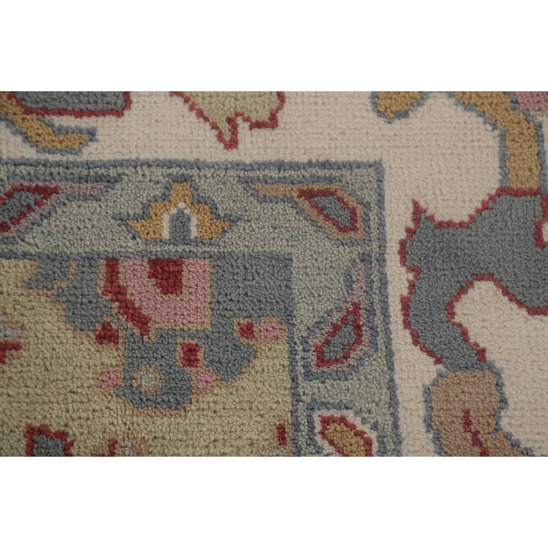 Floral Blue Oushak Area Rug Handmade Wool Carpet - 9'3"x 11'10"