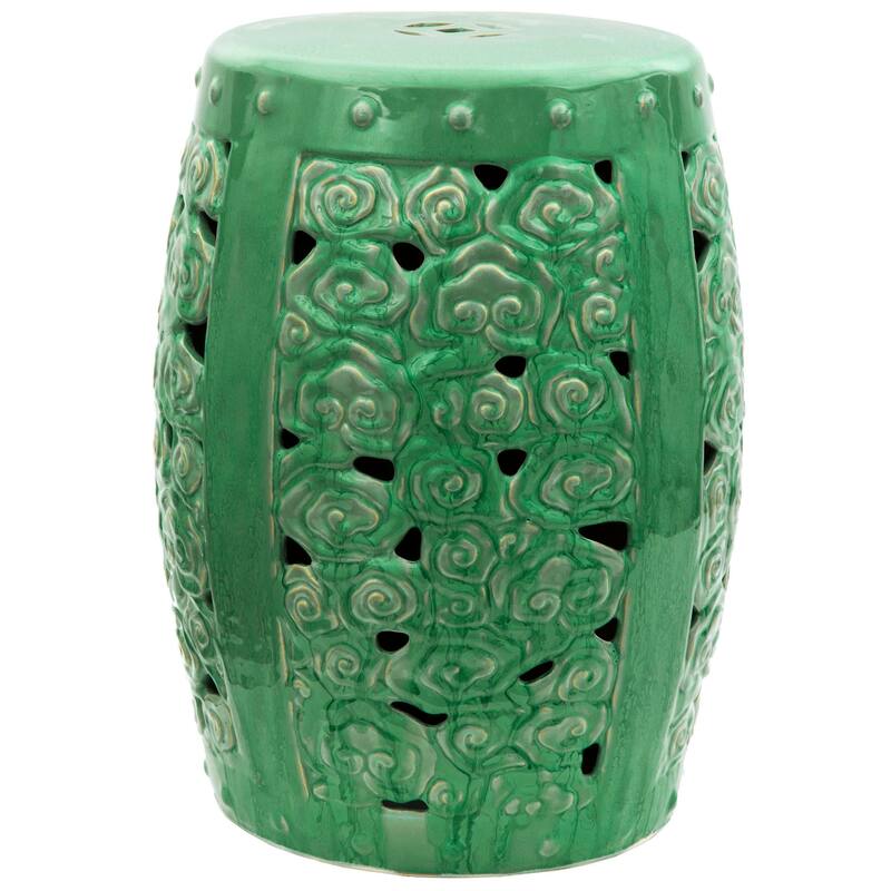 Handmade Carved Clouds Porcelain Stool/End Table - 13.5"W x 13.5"D x 18.75"H