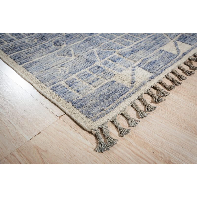 Home Decor Blue Hand-Knotted Wool Contemporary Marrakech Handspun Area Rug Stylish and Elegant Rug for Living Room, Bedroom