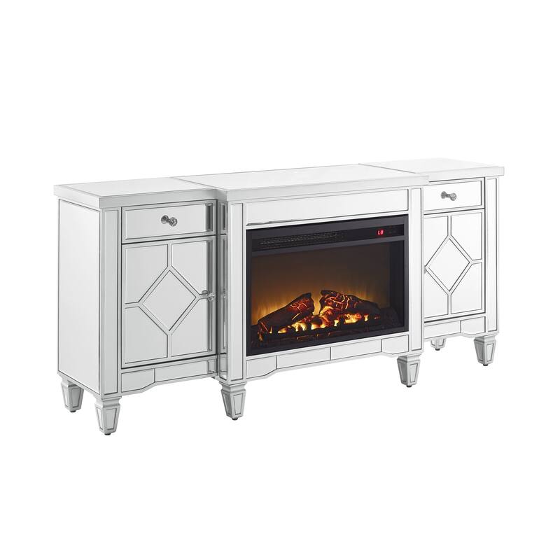57" Silver Combination TV Stand & Electric Fireplace with High-Intensity LED Flames