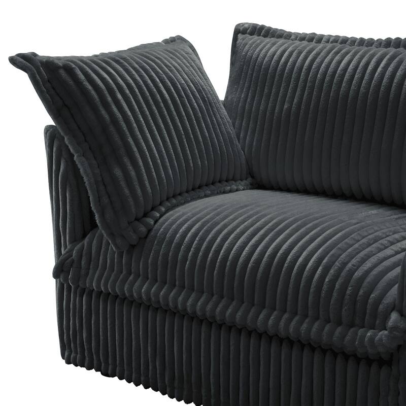 Slip-covered Armchair with Cushions, Grey Corduroy Fabric, 49x33x35 inches