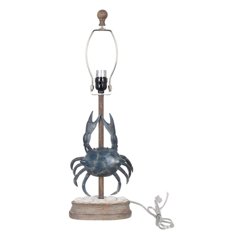Polyresin 25" Table Lamp with Linen Shade, Blue & Brown