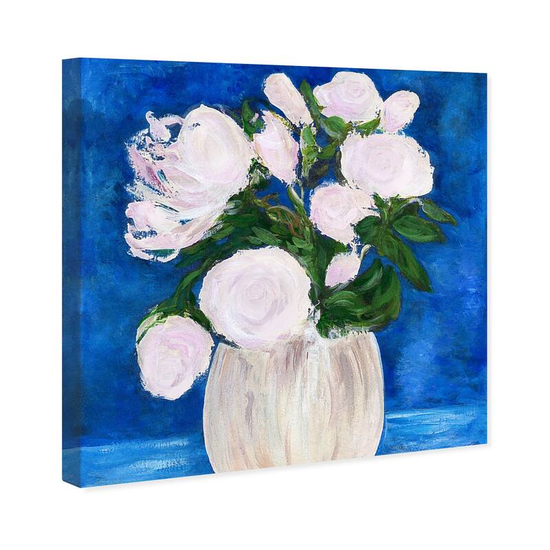 Wynwood Studio Canvas Floral and Botanical Elegant Floral Blue Blue and Cream White Modern & Contemporary Wall Art Canvas Print