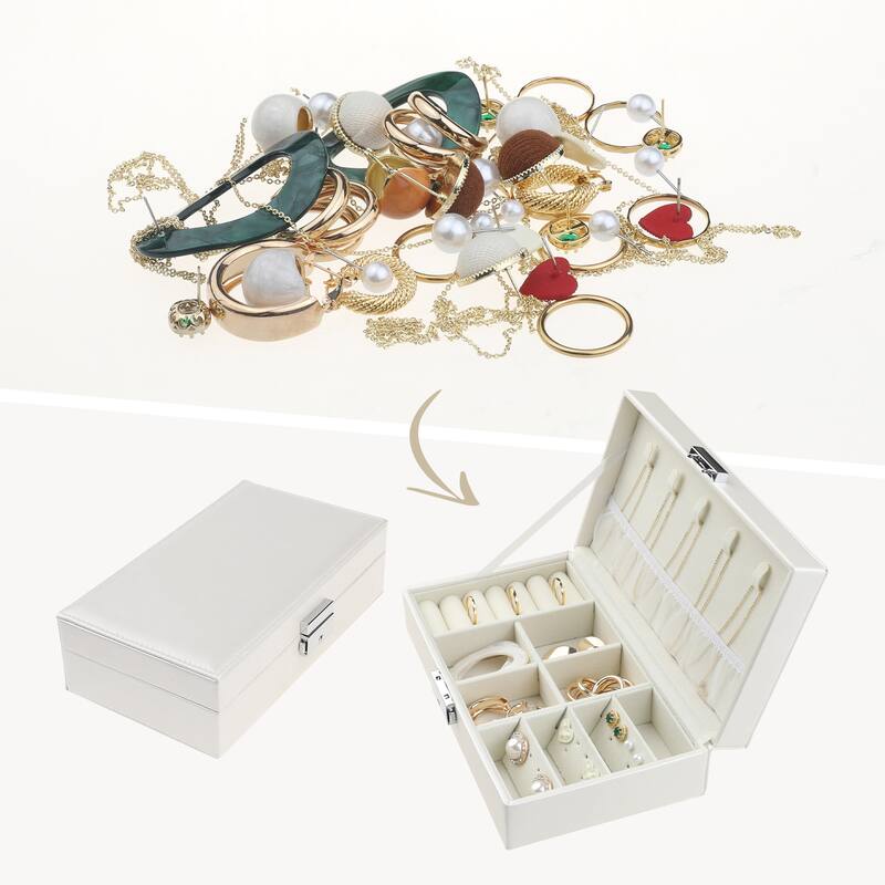Small Jewelry Boxes, Portable Travel Jewelry storage, Large Capacity for Rings Earrings Necklace - 21x12x6cm - White