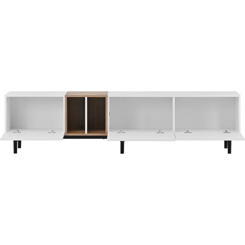 Modern TV Stand for 80'' TVs with 3 Doors, Concealed Storage and Pull-Down Cabinet Doors, for Living Rooms Bedrooms, White